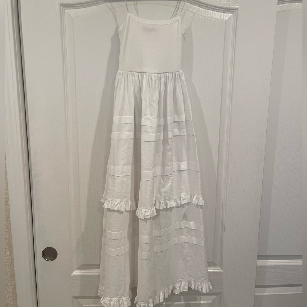 Zara White poplin Tiered Maxi dress
